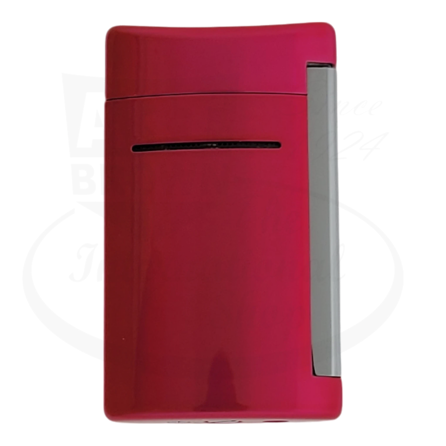 Front view of S.T. Dupont Minijet metallic pink lighter, model 010051.