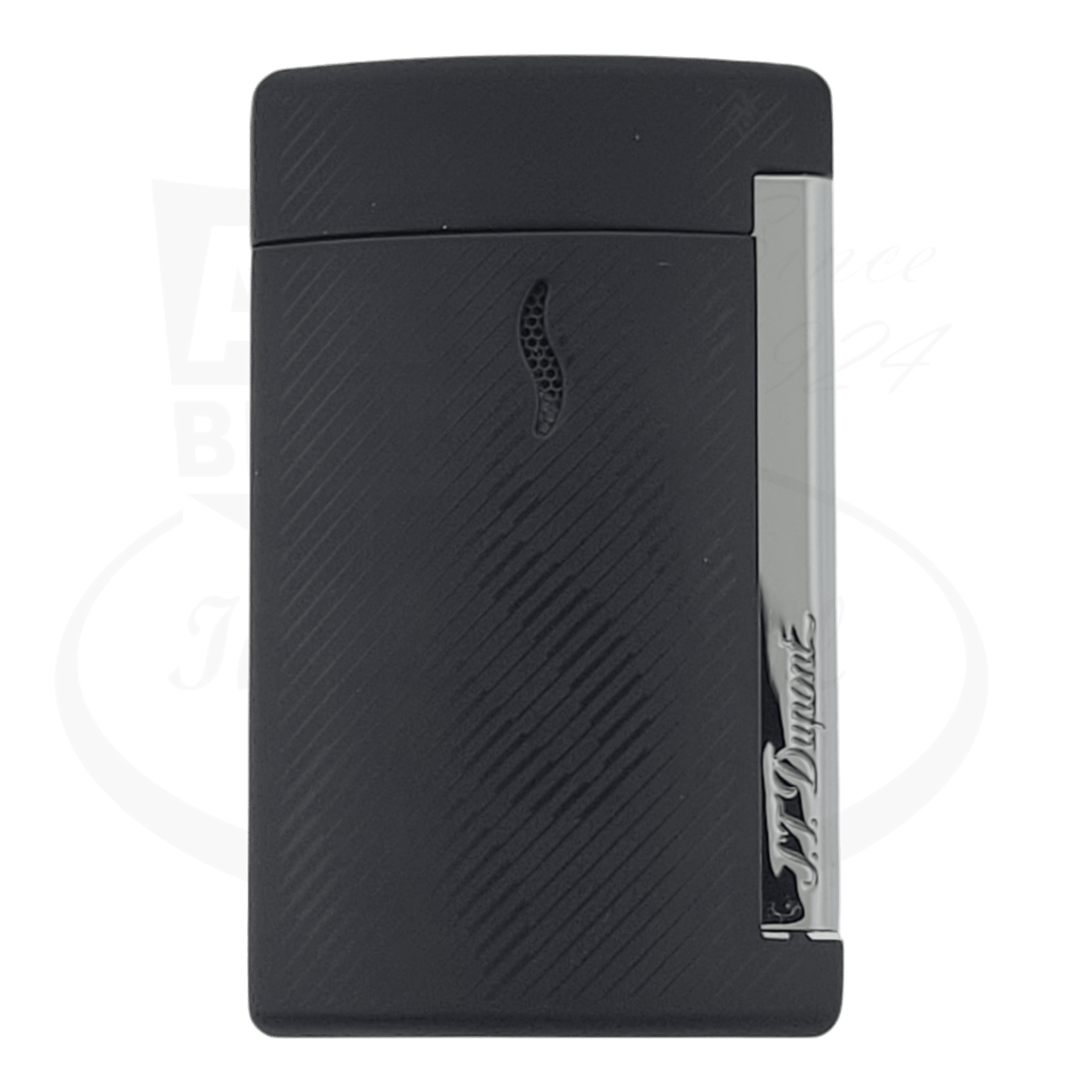 Front view of S.T. Dupont Minijet 007 Black lighter featuring the iconic 007 logo.