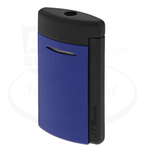 S.T. Dupont Minijet 010860 lacquered matte black and ocean blue torch lighter with curved body design and jet flame technology