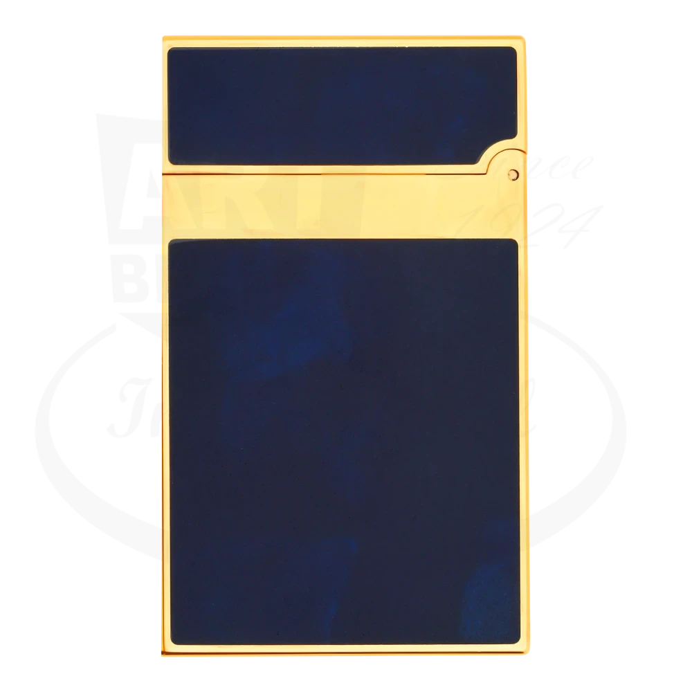 S.T. Dupont Atelier Line 2 lighter with dark blue lacquer and gold finish, seen from the back.