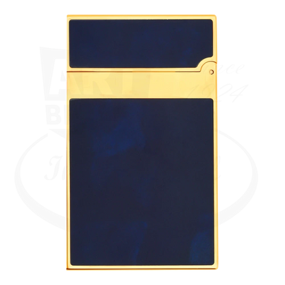 S.T. Dupont Atelier Line 2 lighter with dark blue lacquer and gold finish, seen from the back.