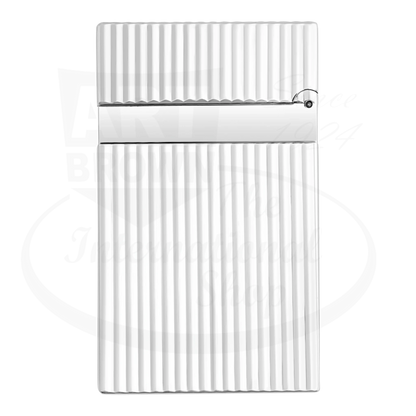 S.T. Dupont Ligne 2 lighter with a vertical line guilloche and silver plating, seen from the back.