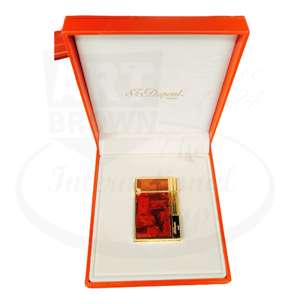 S.T .Dupont Gatsby lighter with orange lacquer and gold finish 018577 in the box.