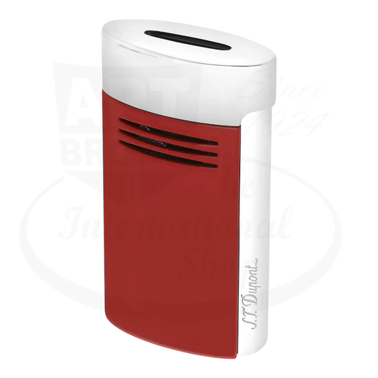 S.T. Dupont Megajet torch lighter in red and chrome, seen from an angle.