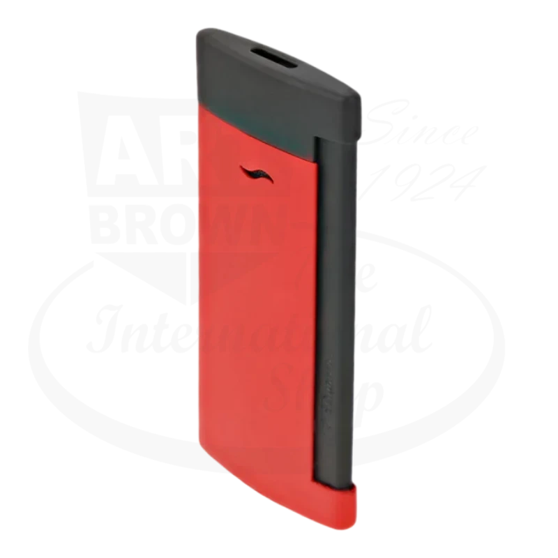 S.T. Dupont Slim 7 matte red torch lighter seen from the side.