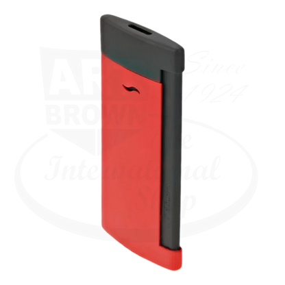 S.T. Dupont Slim 7 matte red torch lighter seen from the side.