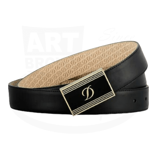 S.T. Dupont Line D Heritage 051228 black leather belt with Chinese lacquer gold-tone buckle featuring D monogram and linear detailing