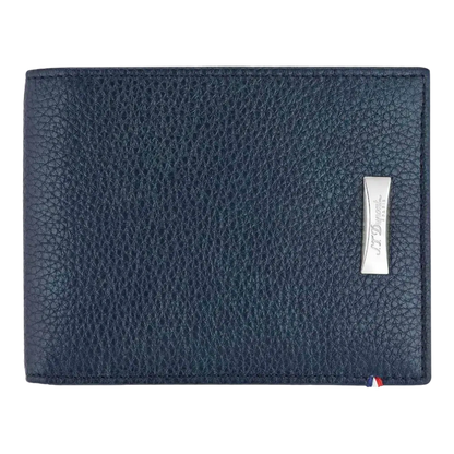 Folded S.T. Dupont Line D Soft Grain Leather Wallet in Blue with Palladium accent