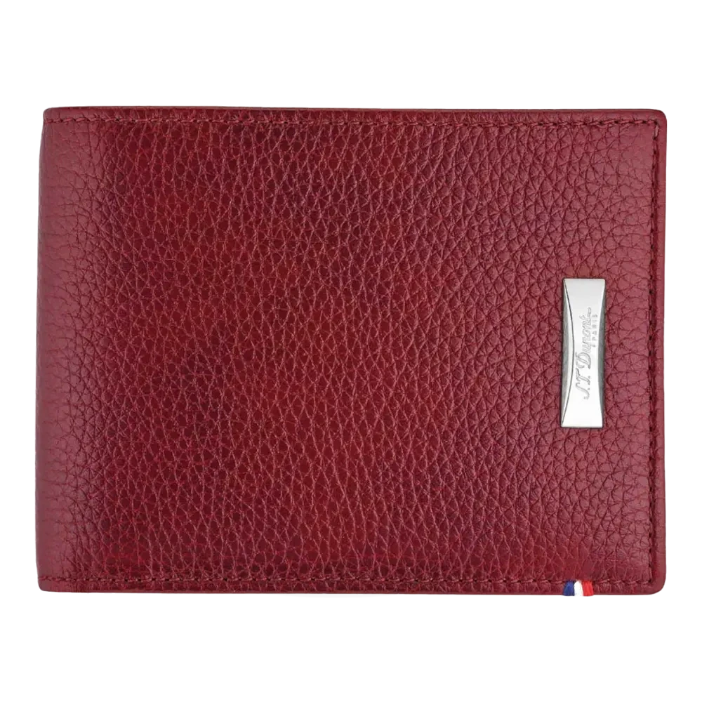 Folded S.T. Dupont Line D Soft Grain Leather Wallet in Red with Palladium accent