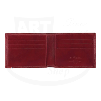 Open S.T. Dupont Line D Soft Grain Leather Wallet in Red with Palladium accent with 6 card slots