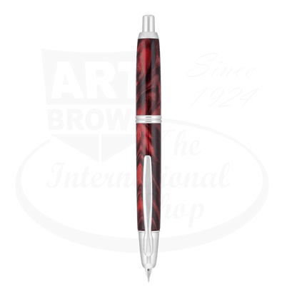 Vanishing Point SE Red Marbled Medium Fountain Pen with Rhodium Accents