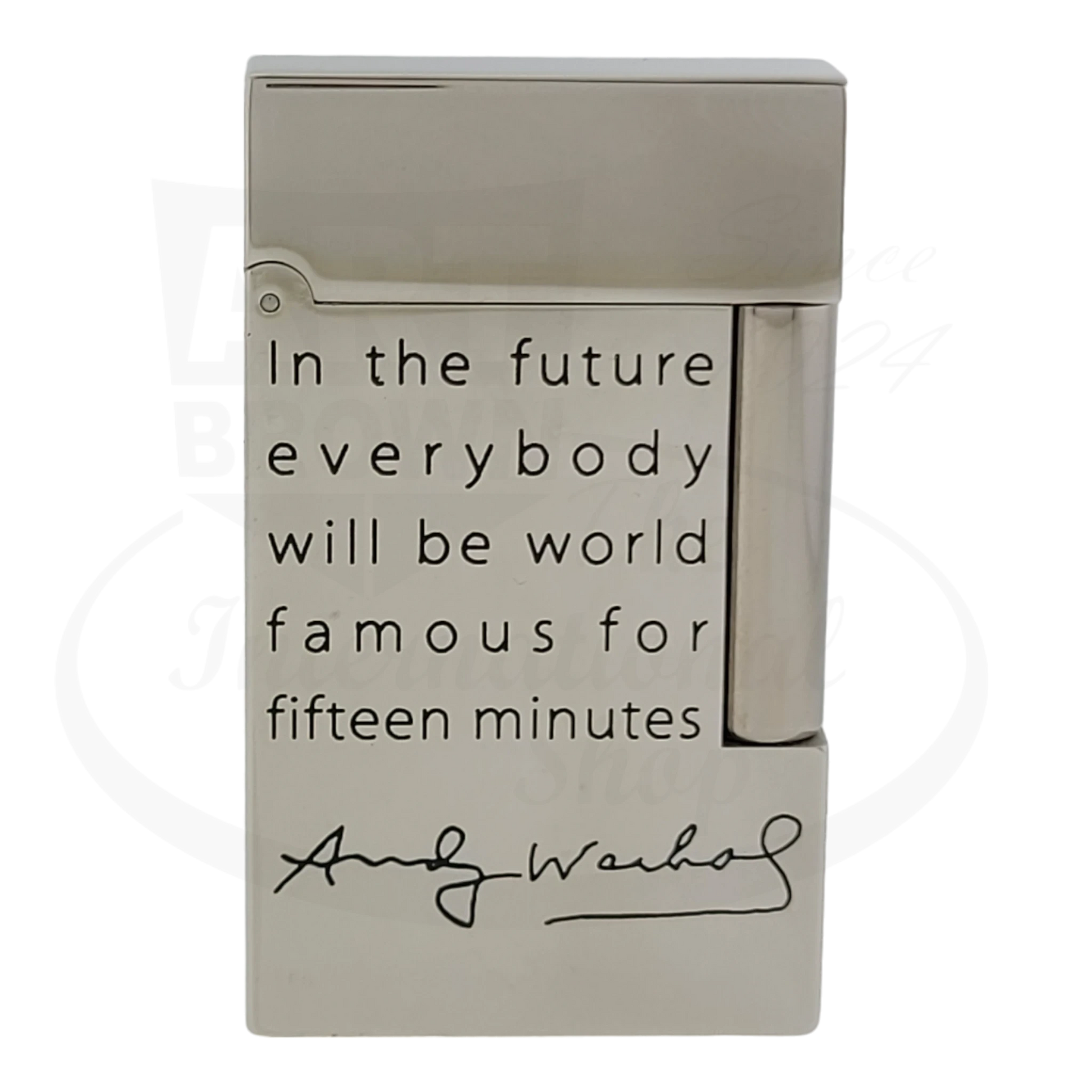 S.T. Dupont Andy Warhol lighter, front view with quote.