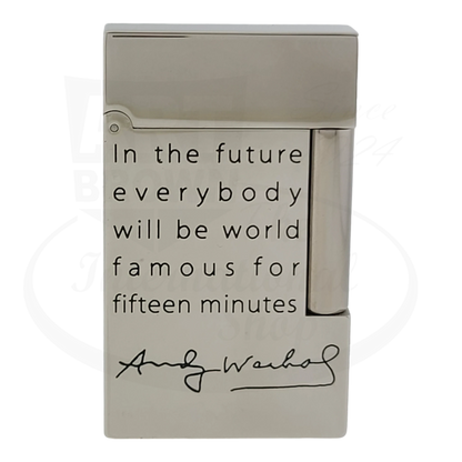 S.T. Dupont Andy Warhol lighter, front view with quote.