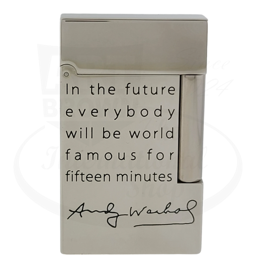 S.T. Dupont Andy Warhol lighter, front view with quote.