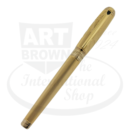 Full view of the S.T. Dupont 007 Fountain Pen in gold, featuring its iconic 007 engraved cap and the Dupont logo on the ring.