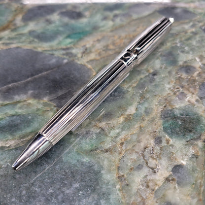 Preowned S.T. Dupont Elysee Goldsmith Palladium Vertical Lines Ballpoint Pen, 415600