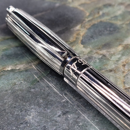 Preowned S.T. Dupont Elysee Goldsmith Palladium Vertical Lines Ballpoint Pen, 415600