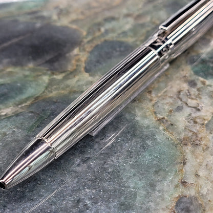 Preowned S.T. Dupont Elysee Goldsmith Palladium Vertical Lines Ballpoint Pen, 415600