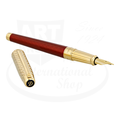 S.T. Dupont Line D Eternity Dragon Scale Guilloche Burgundy & Gold Fountain Pen, 420028L