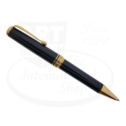 Unbranded refurbished ballpoint pen in black resin with gold finish