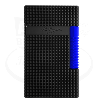 S.T. Dupont Fluo collection le grand 
lighter, black and blue PVD, front view.