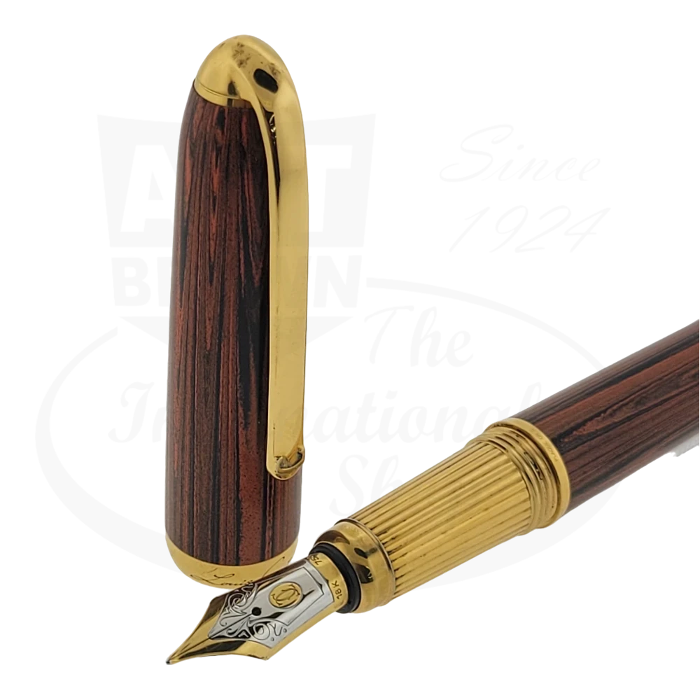 Preowned Vintage Cartier Dandy Brown Woodgrain Fountain Pen