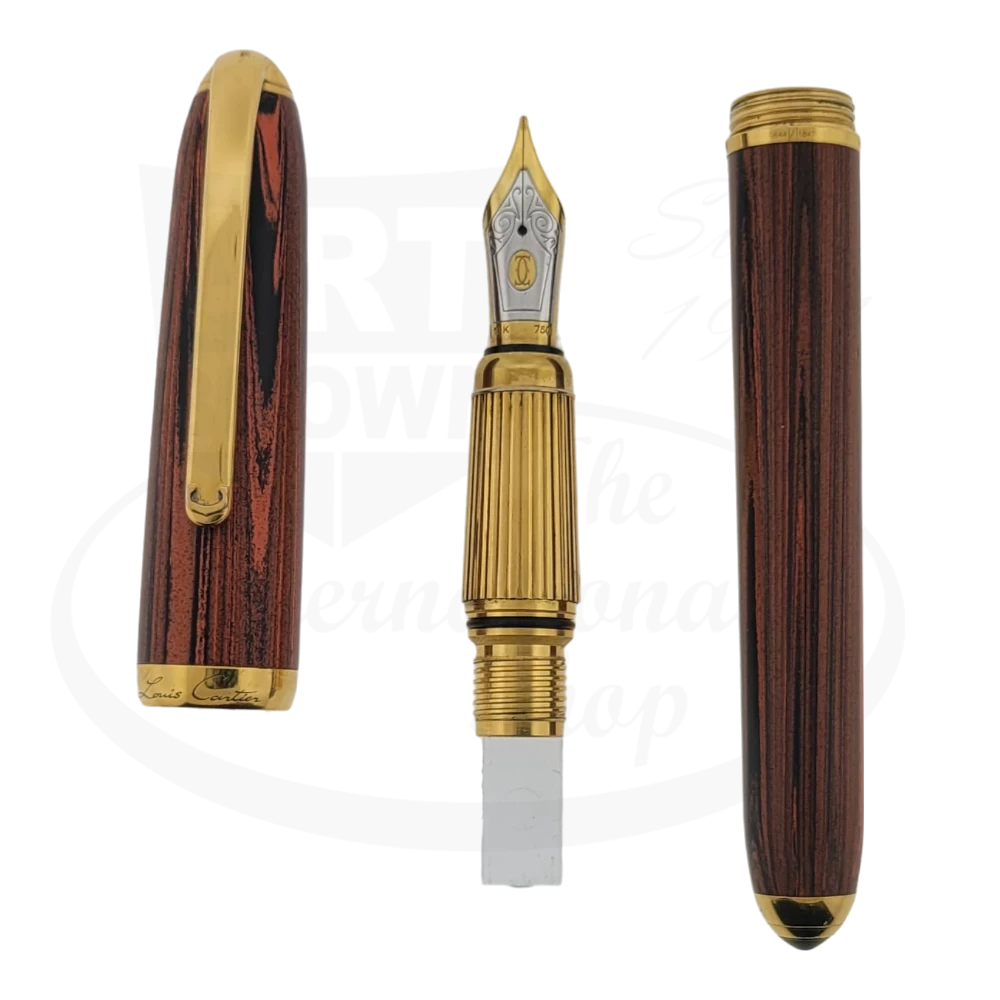 Preowned Vintage Cartier Dandy Brown Woodgrain Fountain Pen