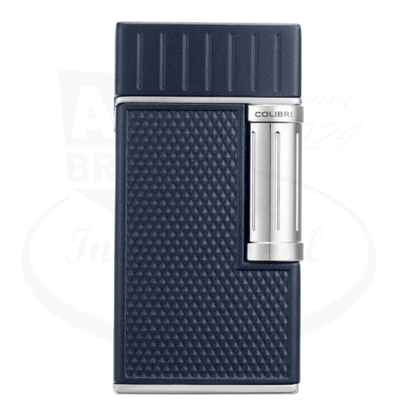 Colibri Julius Lighter in navy and chrome, featuring a diamond-patterned grip and sleek, modern design.