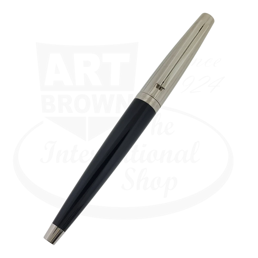 Preowned Vintage S.T. Dupont Ellipsis Black Lacquer and Palladium Fountain Pen