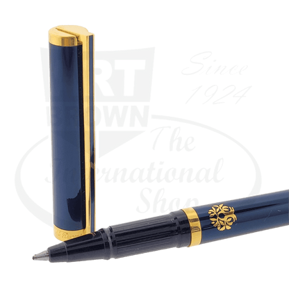 Preowned Vintage S.T. Dupont Limited Edition President François Mitterrand Blue Lacquer Classique Rollerball and Travel Alarm Clock Set