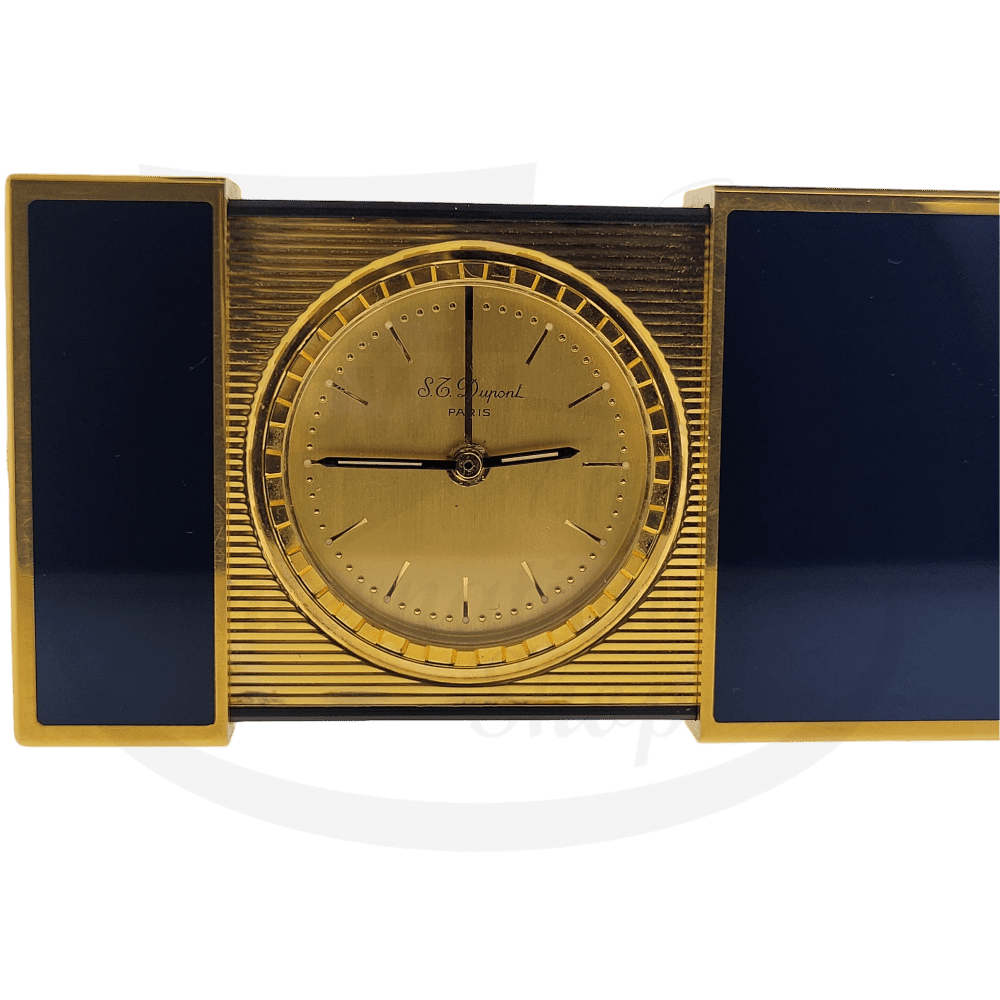 Preowned Vintage S.T. Dupont Limited Edition President François Mitterrand Blue Lacquer Classique Rollerball and Travel Alarm Clock Set