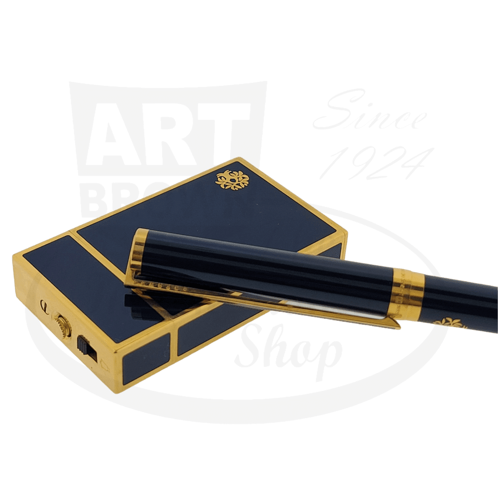 Preowned Vintage S.T. Dupont Limited Edition President François Mitterrand Blue Lacquer Classique Rollerball and Travel Alarm Clock Set