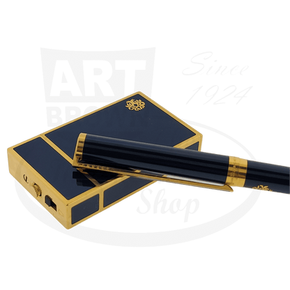 Preowned Vintage S.T. Dupont Limited Edition President François Mitterrand Blue Lacquer Classique Rollerball and Travel Alarm Clock Set