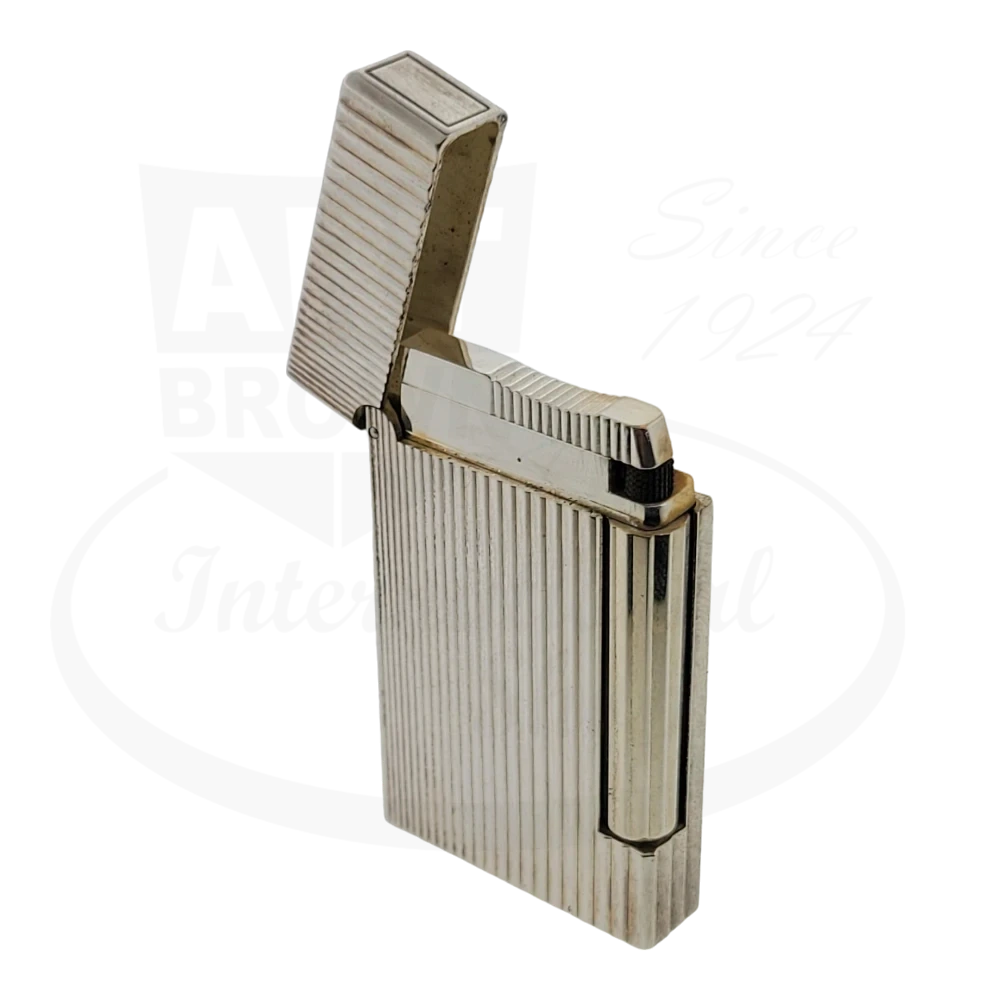 Preowned S.T. Dupont Ligne D Silver Vertical Lines Lighter, 017109