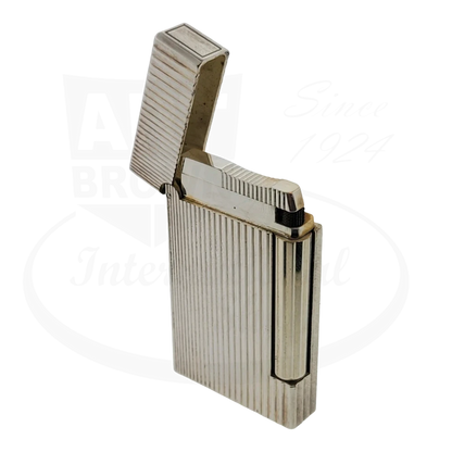 Preowned S.T. Dupont Ligne D Silver Vertical Lines Lighter, 017109