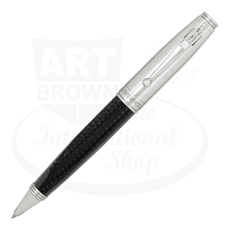 Monteverde Invincia ballpoint pen with carbon fiber barrel and chrome accents.