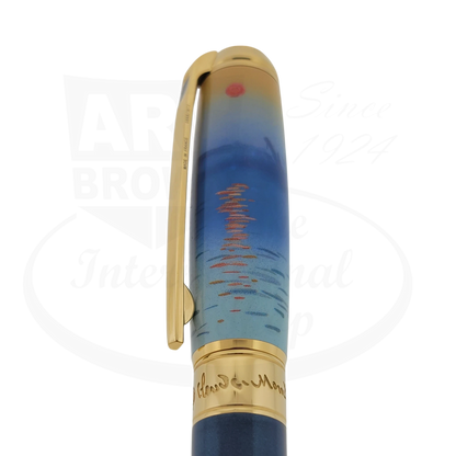 Claude Monet's Impressions Sunrise art on the cap of the S.T. Dupont Line D Limited Edition pen.