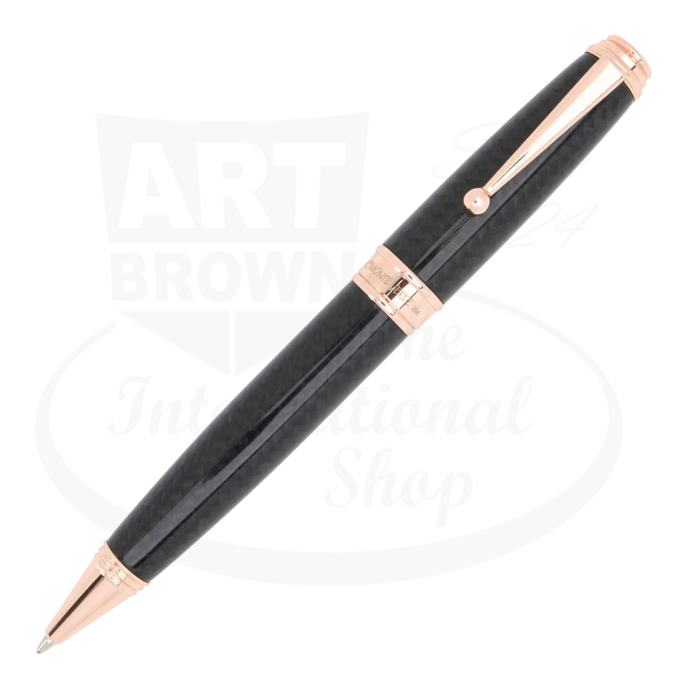 Monteverde Invincia Deluxe ballpoint pen with carbon fiber barrel and rose gold finishes