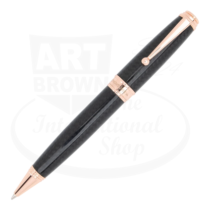 Monteverde Invincia Deluxe ballpoint pen with carbon fiber barrel and rose gold finishes