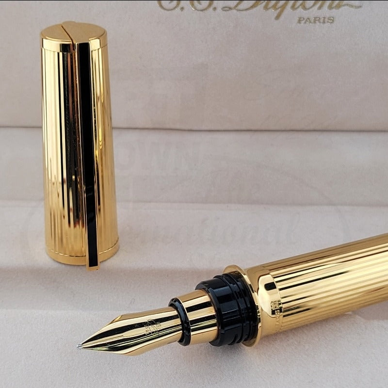 S.T. Dupont Vintage Montparnasse Gold Vertical Lines Grand Fountain Pen