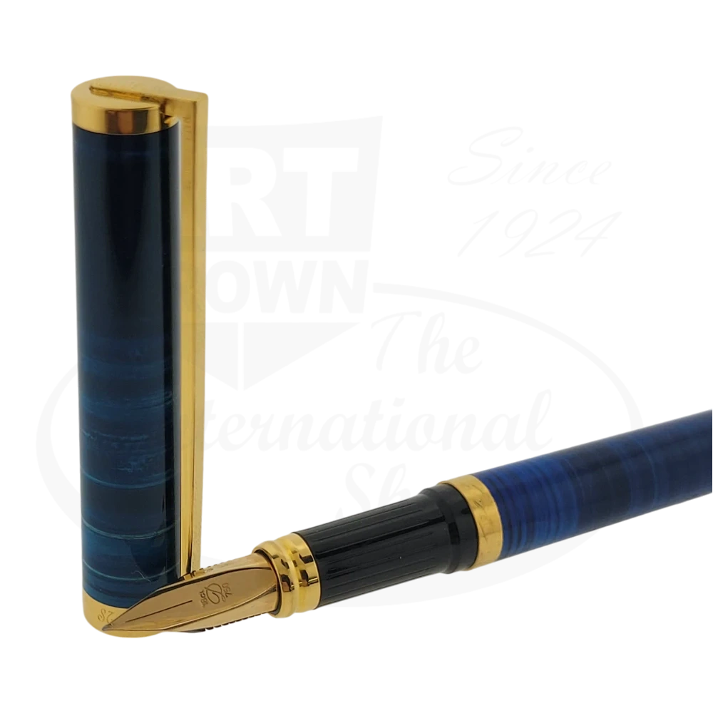 S.T. Dupont Classique Ocean Blue Lacquer and Gold Medium Fountain Pen, 041285