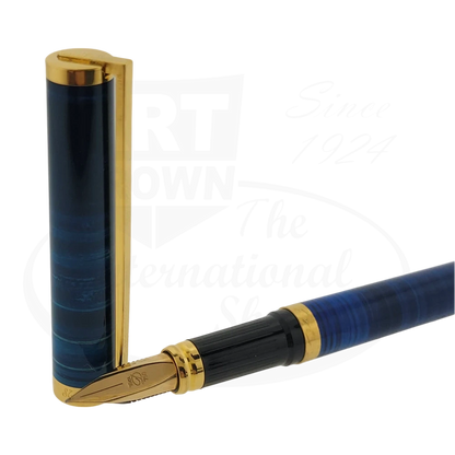 S.T. Dupont Classique Ocean Blue Lacquer and Gold Medium Fountain Pen, 041285