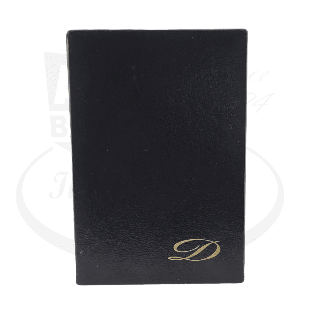 S.T. Dupont Ligne 1 014600 black lacquer and gold lighter box featuring elegant D monogram logo on textured leather-like surface