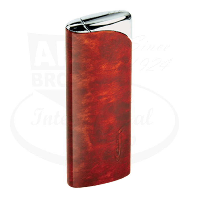 Vector SUPRA 10 Mahogany Marble single-flame jet torch lighter featuring polished chrome cap and rich mahogany marble-textured body with curved design