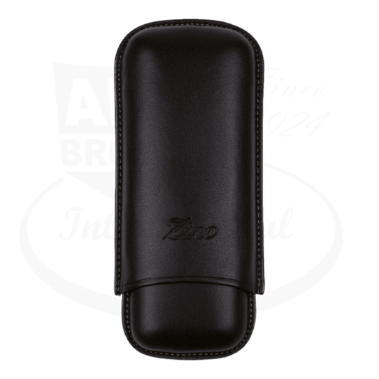 Zino R-2 2 cigar leather case in black leather, closed showing Zino logo.