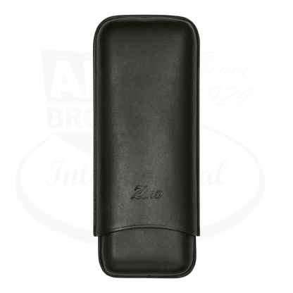 Zino XL-2 Black leather case for 2 cigars, seen from the front with Zino logo.