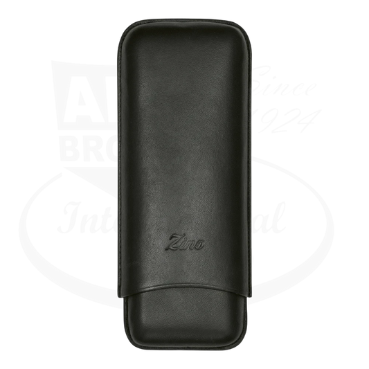 Zino XL-2 Black leather case for 2 cigars, seen from the front with Zino logo.