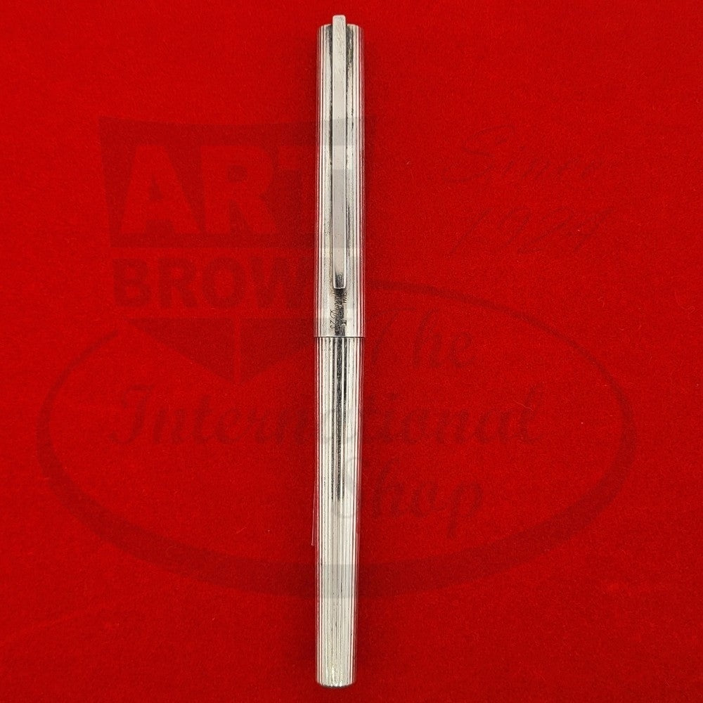 Preowned Refurbished S.T. Dupont Classique Sterling Silver Vertical Lines Fountain Pen