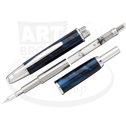 Vanishing Point SE Medium Blue Marbled Fountain Pen with Rhodium Accents