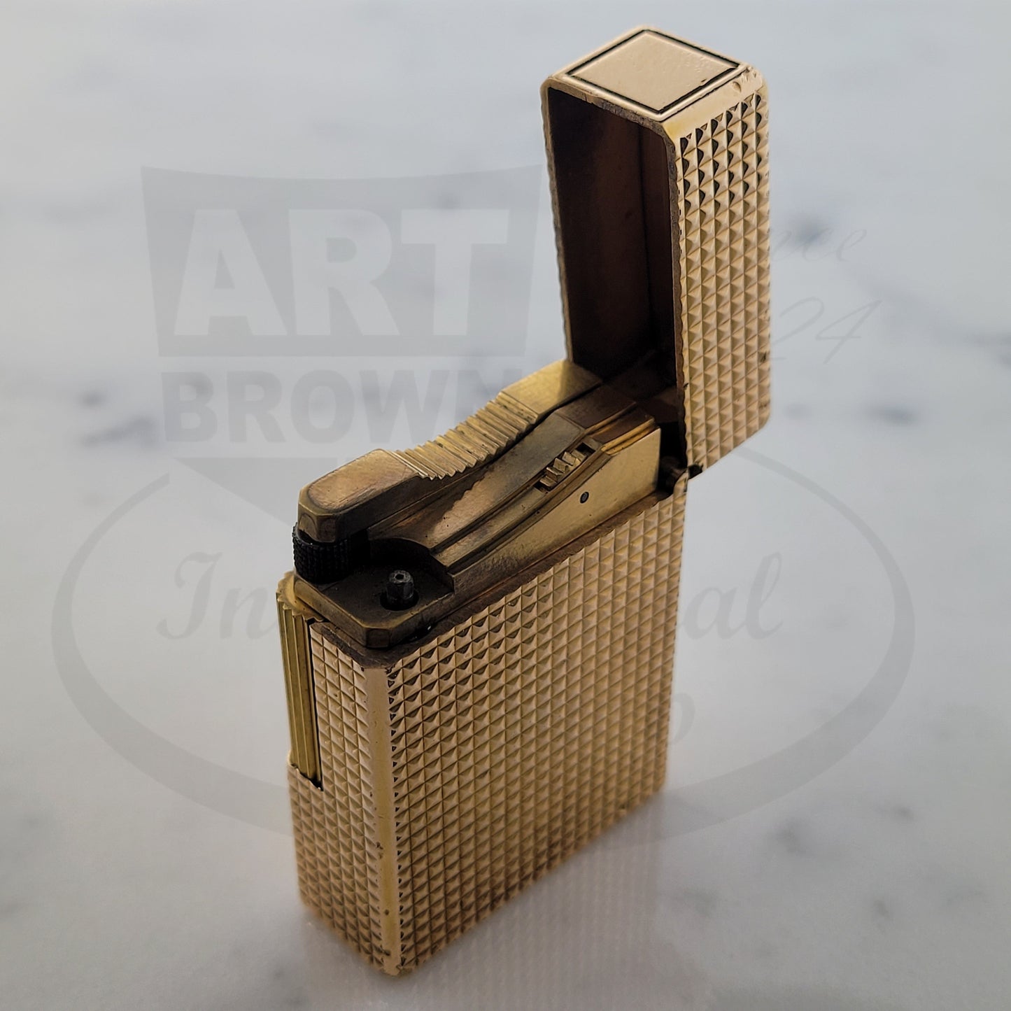 Preowned Vintage S.T. Dupont Ligne 1 Gold Diamond Head Lighter